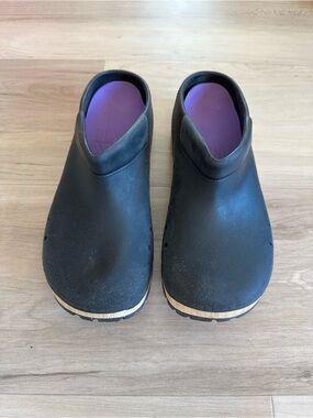 Dansko Black Clogs with Purple Insole